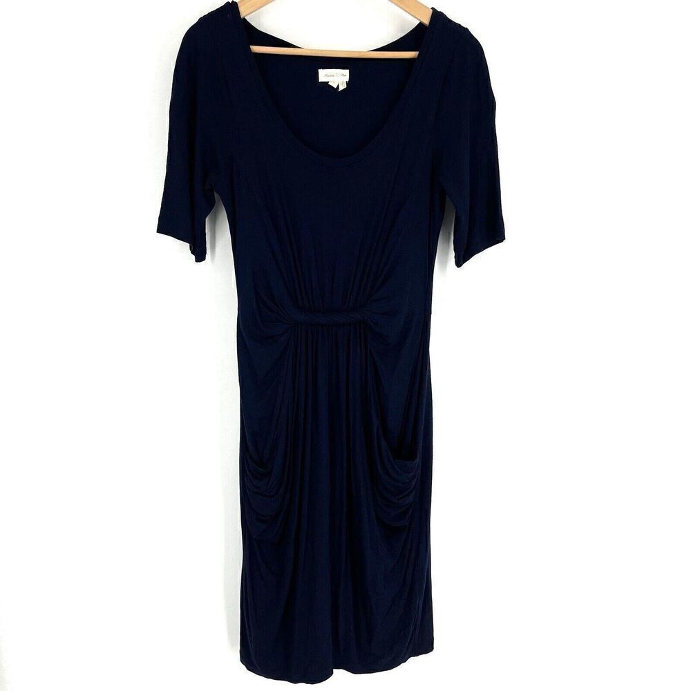 Anthropologie Meadow Rue Dress Size Small Navy Chignon Jersey Draped Twisted